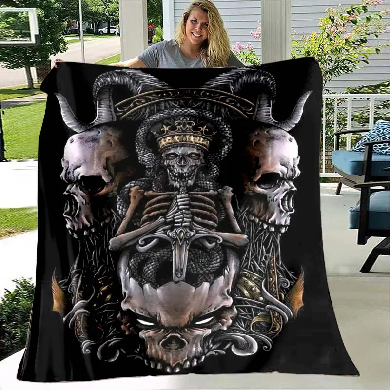 

Flannel Blanket Horror Demon Lightweight Soft Fleece Blanket Bedspread Sofa Couch Camping Traveling Cover Skull Satan 3D Printed