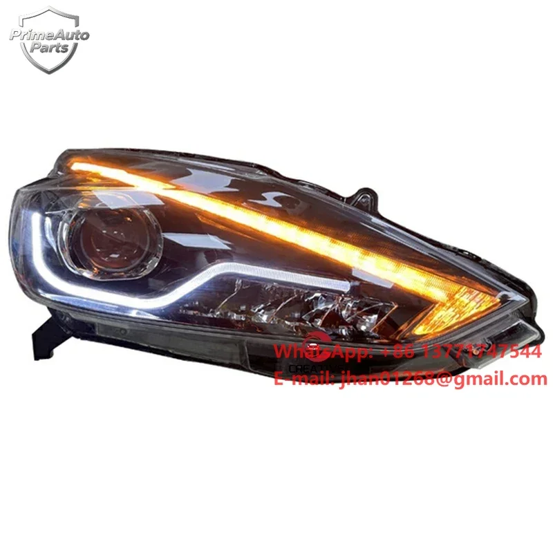 Фото Автомобильные светодиодные фары для Nissan Sentra Sylphy Pulsar 2016-2020 B18 с динамическим поворотником, дальним светом, линзой и ДХО в сборе №1
