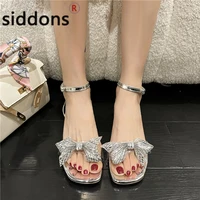 2022 summer ladies silver low heel sandals fashion crystal bow sandals transparent thin strap ladies open toe sandals