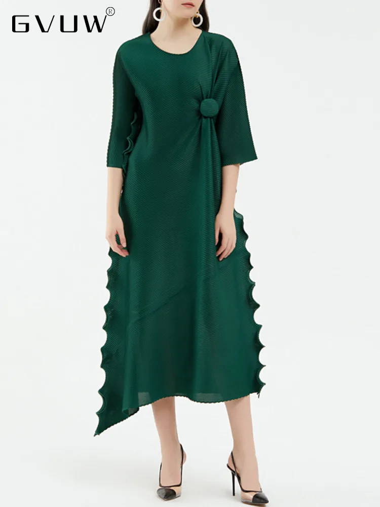 

Новинка 2023, женские платья GVUW с рисунком грибка, ассиметричные свободные, средней длины, с круглым вырезом, роскошная одежда для свадебной в...