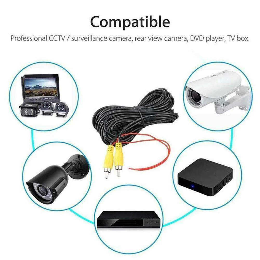 

1 X Car Video Cable + 1 X Power Cable Rear-view Parking Camera Video Cable RCA Male To Male Compatible With Surveillance Camera