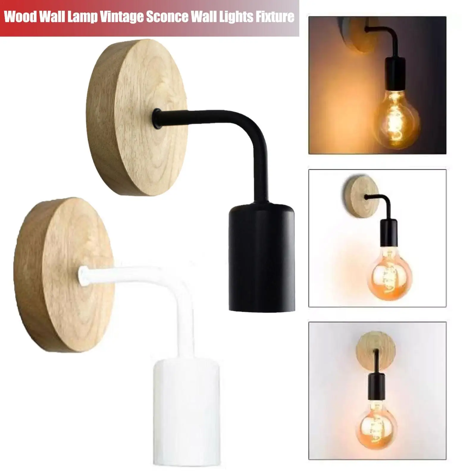 

Nordic Wood Wall Lamp Vintage Sconce Wall Lights Fixture E27 Bedside Retro Lamp Industrial Decor Dining Room Bedroom Light