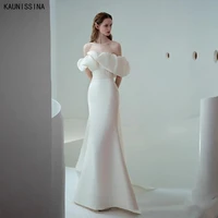 kaunissina mermaid wedding dresses off the shoulder short sleeve bride dress wedding gowns satin bridal vestido de noiva