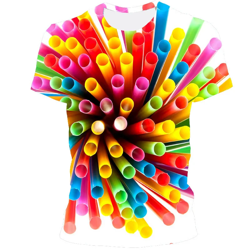 2021 Men's New Fashion 3D Printing Three-Dimensional Colorful Pattern Short-Sleeved Round Neck Casual T-Shirt |