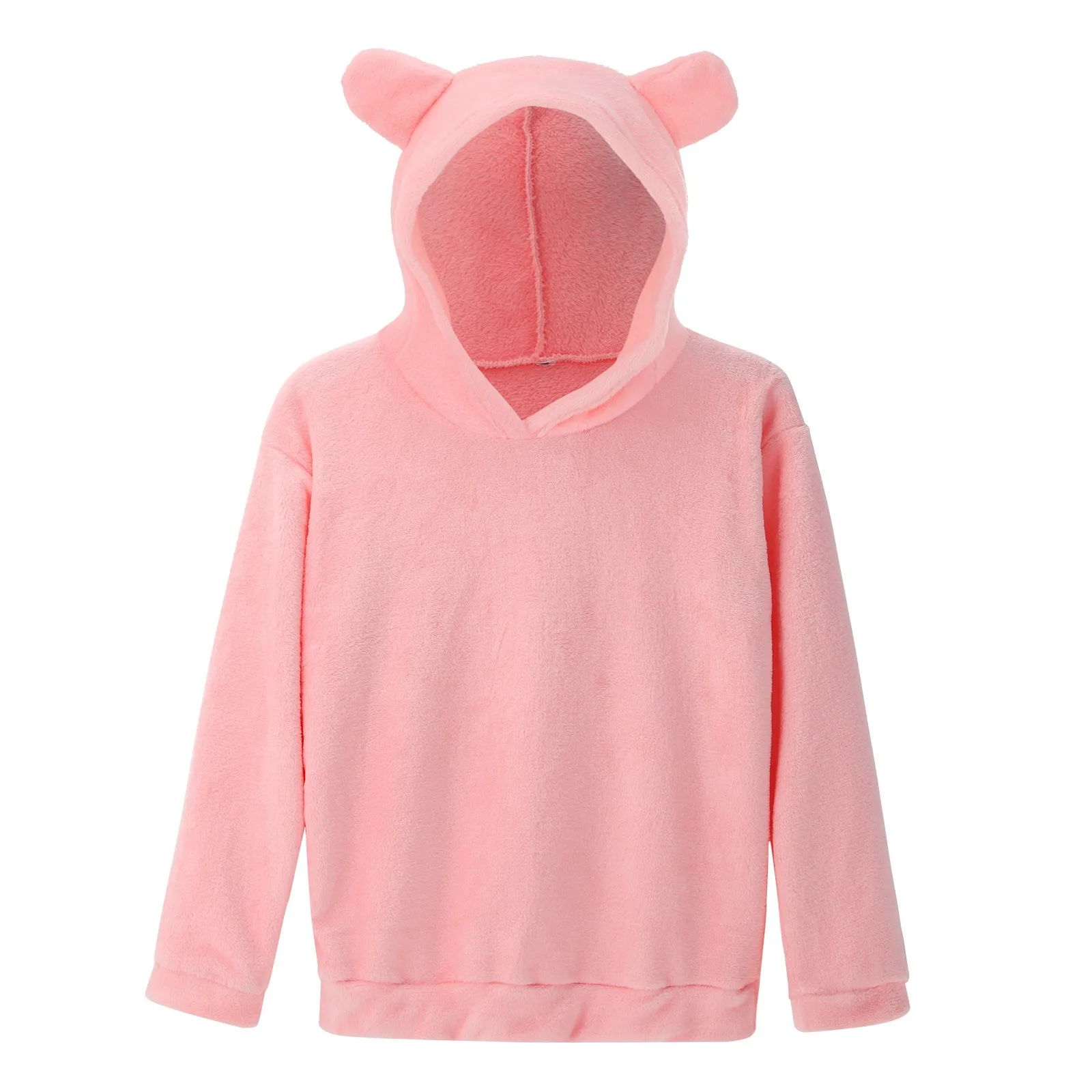 

Autumn Winter Women's Double Sided Fleece Sweatshirt Casual Lovely Bear Ears Hooded Sweatshirt Comfort Warm Long Sleeve Blouse