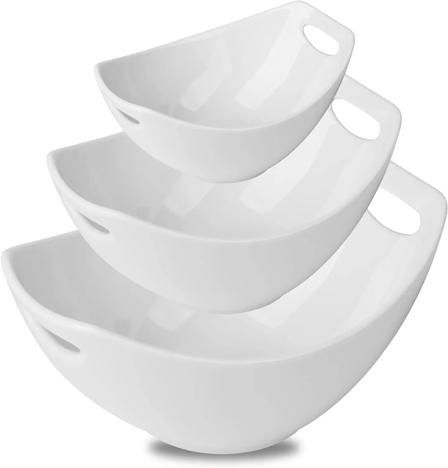

Bowls with Handles, Serving Dishes, Porcelain Salad Bowls Mixing Bowl for Entertaining, Nesting Bowl Set of 3, Microwave Dishwas