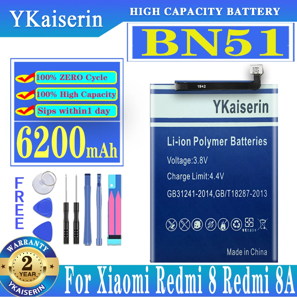 

Аккумулятор ykaisin для Xiao Mi 6200 мАч BN51, для Xiaomi Redmi 8, Redmi 8A, для Redmi8, для Redmi8A, аккумулятор для телефона BN 51