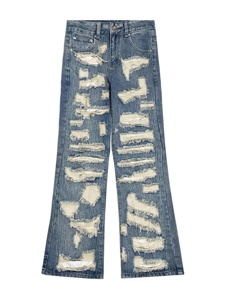 Vintage Ripped Men's Jeans with Baggy Loose Fit and Streetwear Style Hip Hop Style Men's Loose Baggy Jeans