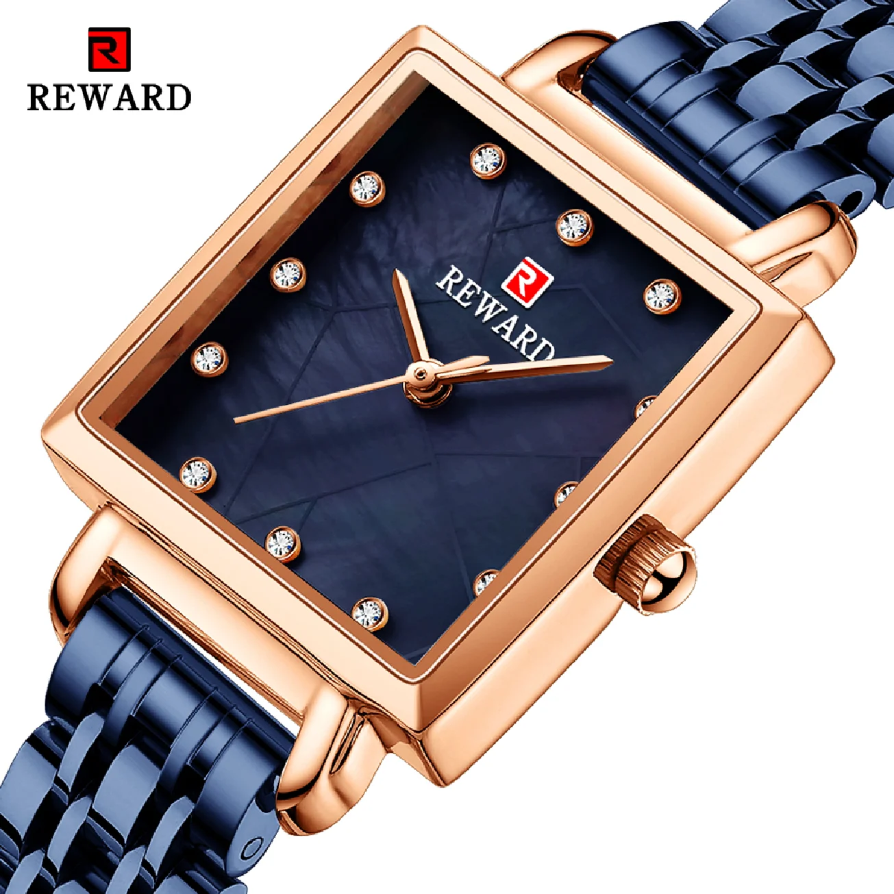 REWARD Women's Watches Fashion Square Quartz Watch Waterproof Ladies Simple Rose Gold Steel Luxury Women Wrist Watch With Box
