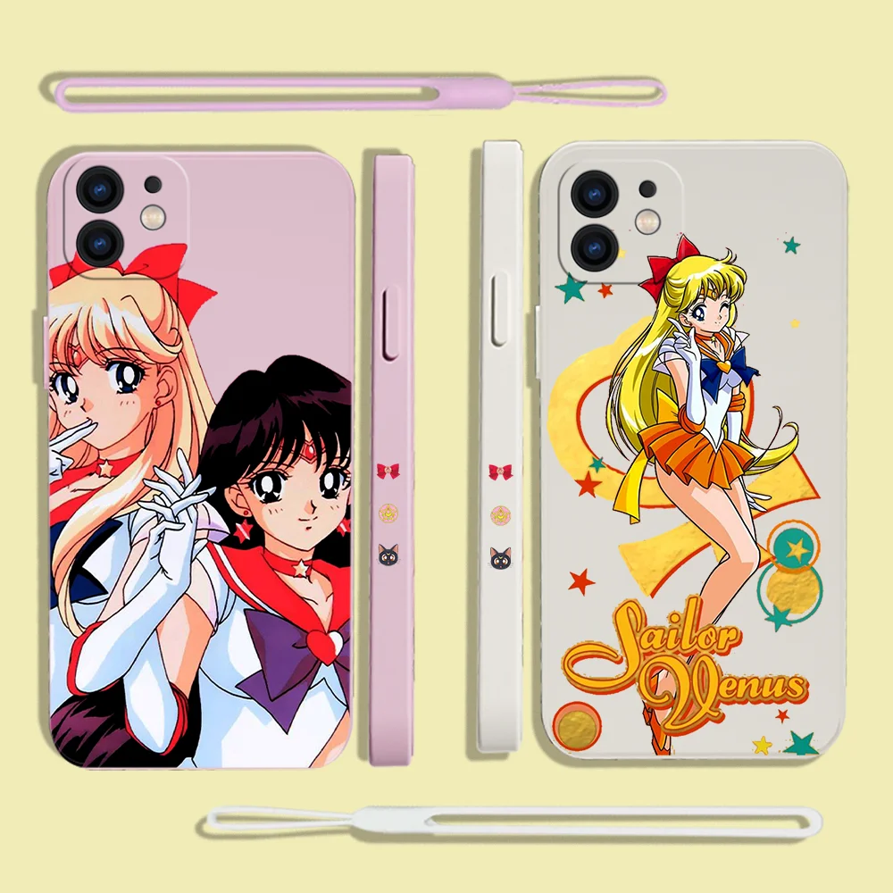 

Sailors Moons Phone Case For iPhone 14 13 12 11 Pro Max Mini X XR XS MAX SE20 8 7 Plus 6 6S Plus Silicone Cases with Hand Strap