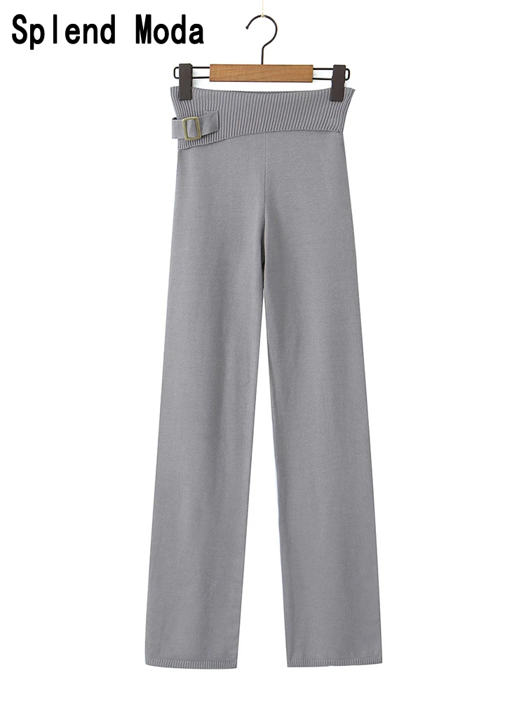 

Женские эластичные трикотажные прямые брюки, облегающие брюки со средней талией, Шикарные Длинные брюки в уличном стиле, осень 2023