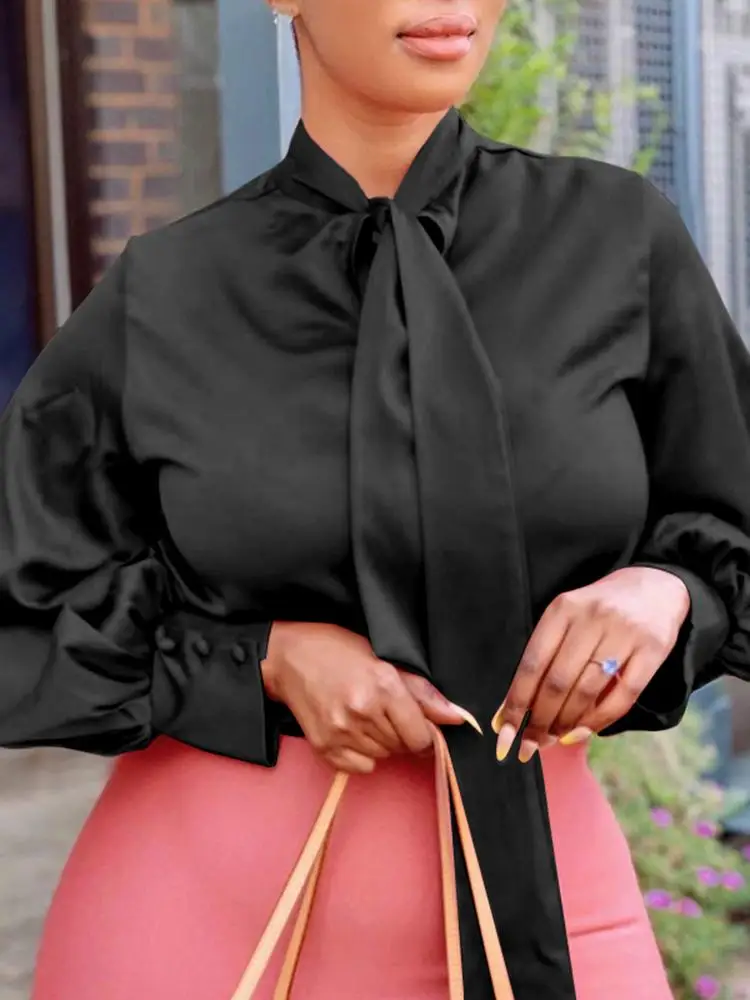 

VONDA Y2K Women Summer Bohemian Bow Lantern Sleeve Party Blusas Casual Chemise Female O Neck Street Blouse Pleated Tops Oversize
