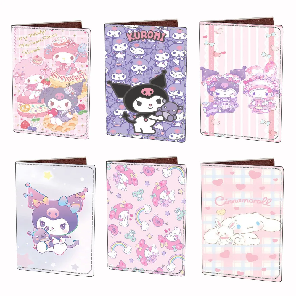 

My Melody Sanrio Anime Kawaii Kuromi Girly Heart Cute Cartoon Character PU Leather Passport Cover Toy for Girls