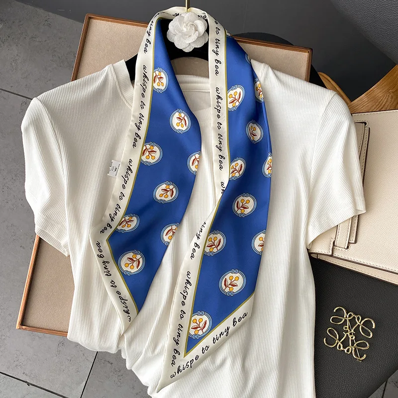 Модный женский атласный шелковый шарф с принтом фирменная сумка ленты шарфы для