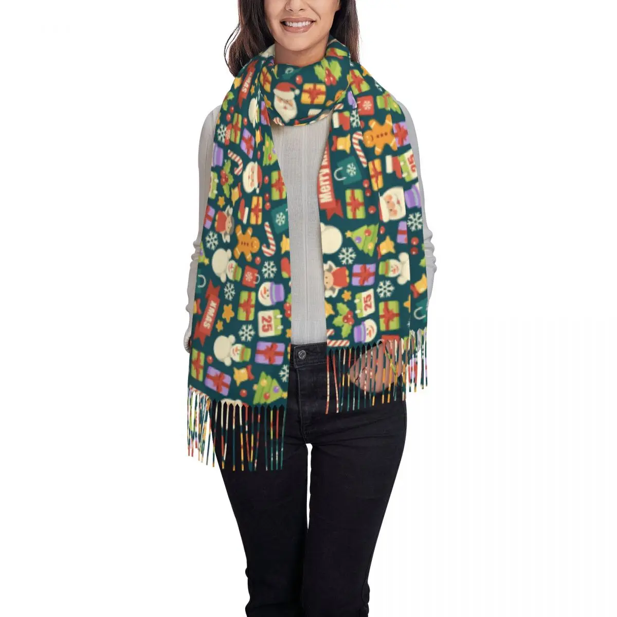 

Christmas Pattern Vector Soft Cozy Cashmere Scarf Woven Wrap Womans Warm Shawl