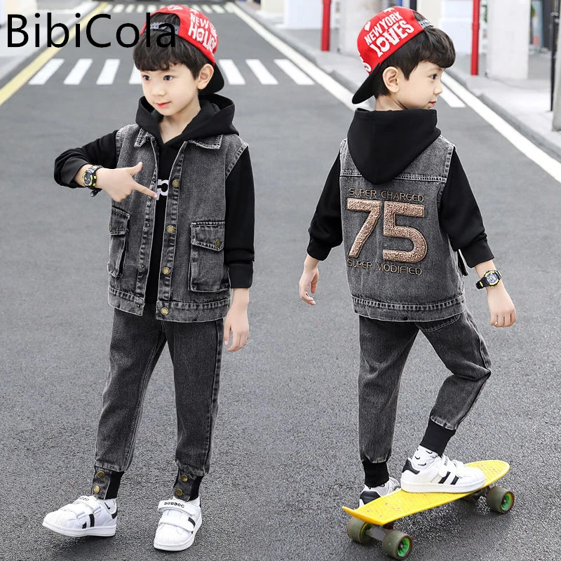 

Spring Kids Boy New Sports Casual Tops+ Jacket+Pants Three-piece Sets Boys Clothing Suits Autumn Clothes Sets Children Suit