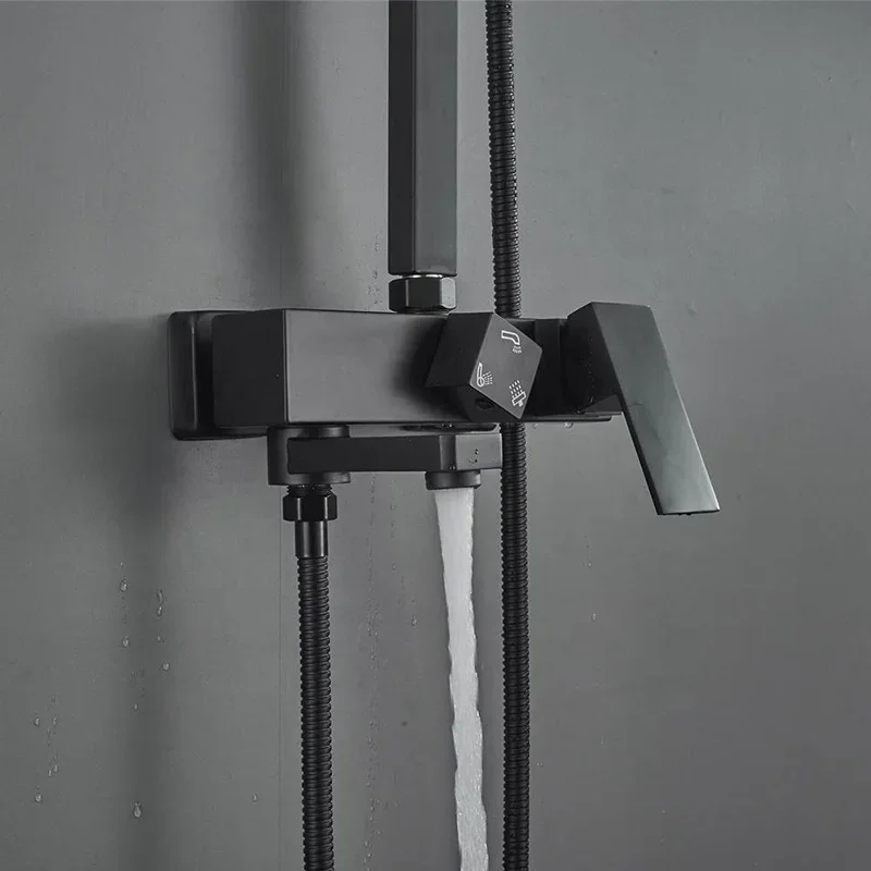 Душевая колонна Azeta квадратная настенная дождевая черная латунь для ванной