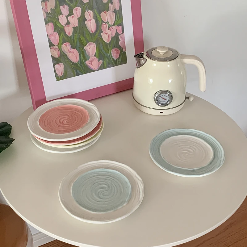 

Оригинальная керамическая тарелка с ручной росписью, тарелки для еды, керамические волнистые тарелки для фруктов, десертов, стейков, тарелка для завтрака