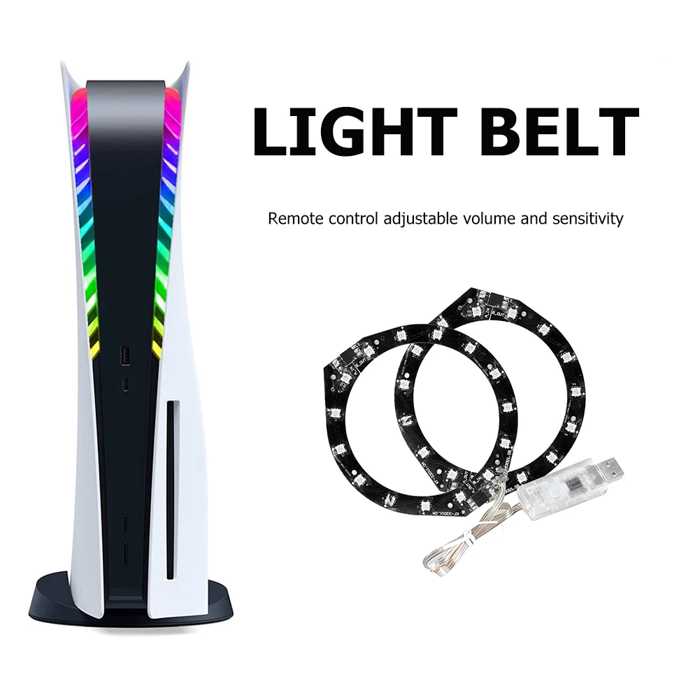 

Светодиодная ленсветильник с RGB-подсветильник кой, 8 цветов, наклейка на охлаждающий вентилятор для PS5, пульт дистанционного управления для ...