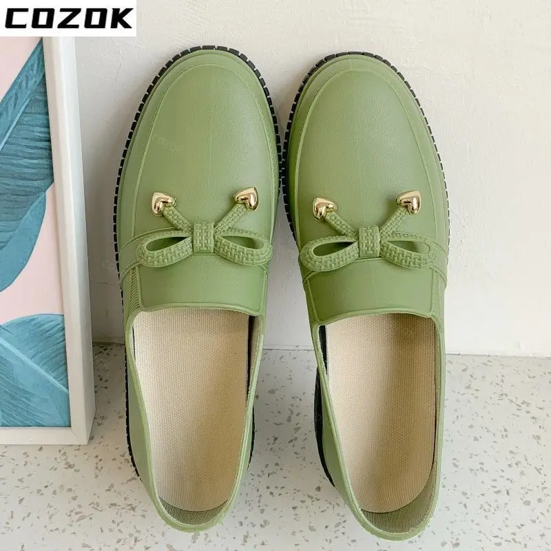 Fashion Rain Boots Women's Fashion Extra High Low Heels Flats Work Shoes Youth Non-slip Waterproof Short Rubber Shoes Overshoes