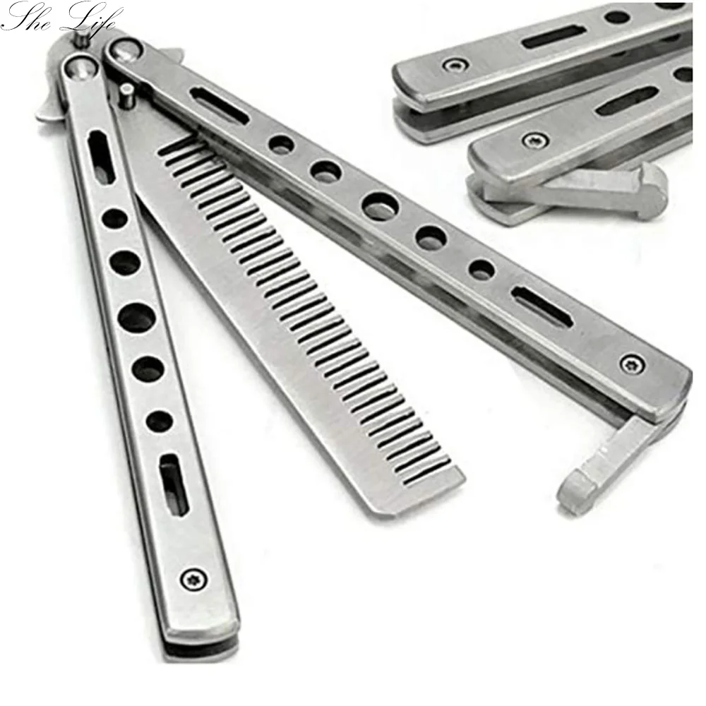 Складная расческа из нержавеющей стали, тренировочный нож-бабочка, расческа для бороды, усов, инструменты для укладки