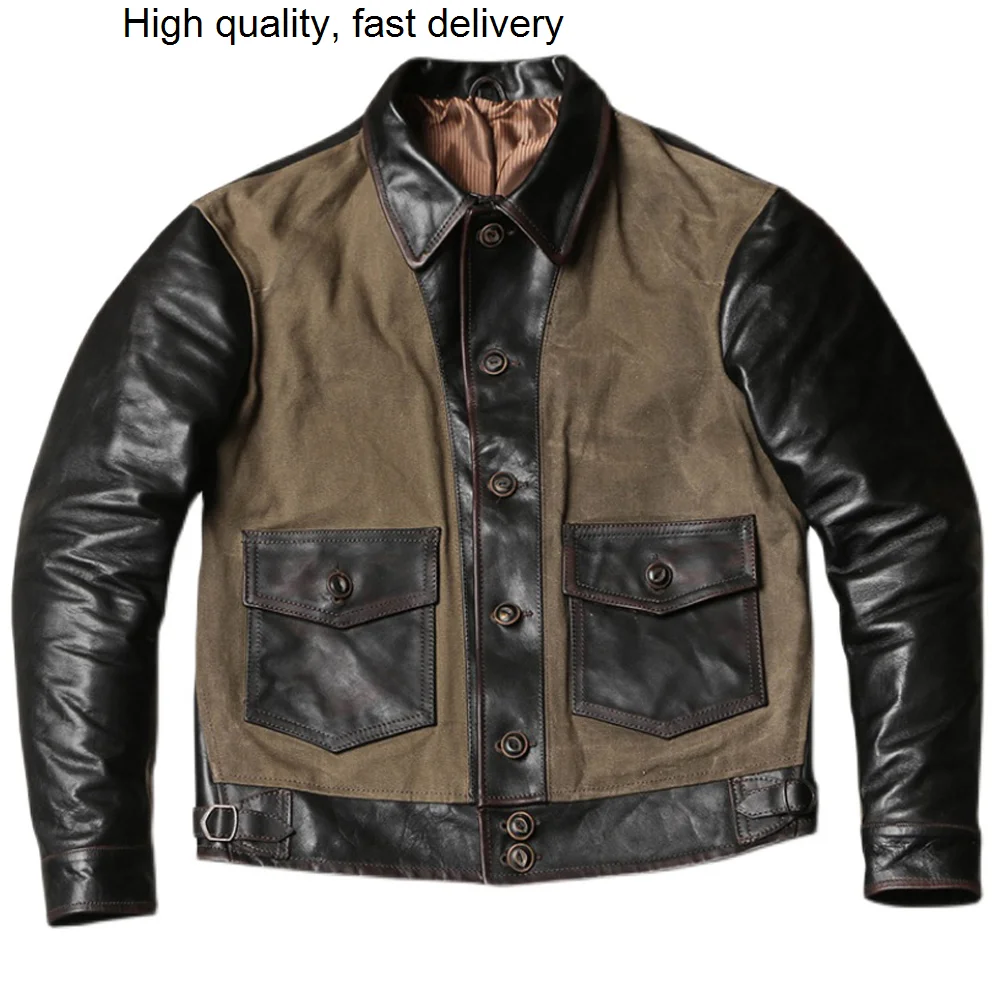 

Тренчкот мужской из натуральной кожи, пальто оверсайз в американском стиле, винтажная уличная одежда из конской шкуры, верхняя одежда, весна-осень