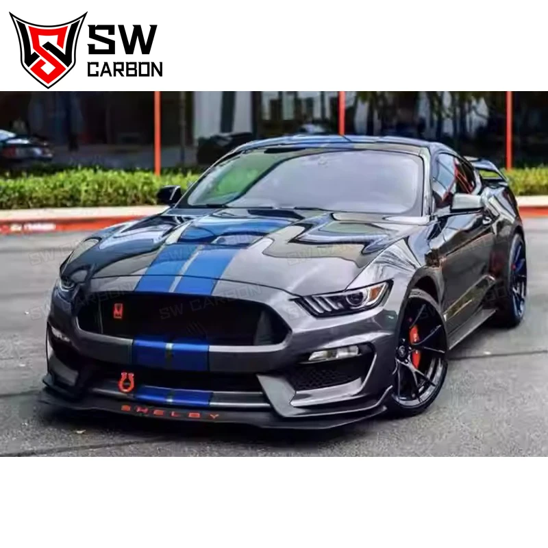 Фото Передний капот в стиле GT350 из углеродного волокна для Ford Mustang 2015-2017, передний капот двигателя, крышка вентиляционного отверстия, комплект кузова автомобиля №2