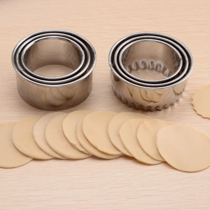 

3Pcs Round/Flower Shaped Dough Cutting Tool Kitchen Gadgets Stainless Steel Dumplings Cutter Portable Dumplings Wrappers Molds