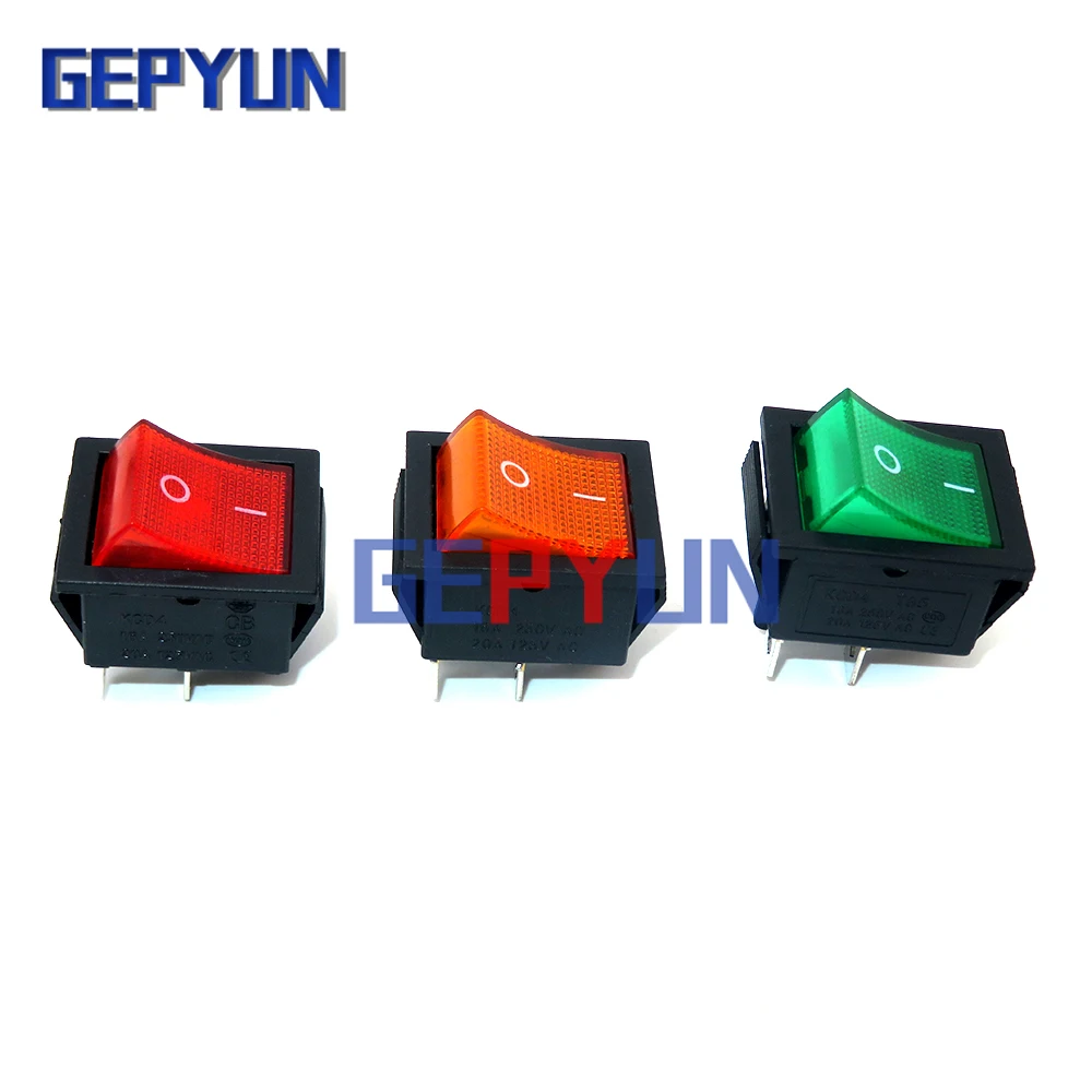 2 шт., переключатель питания KCD4-202, 4 контакта, с красным, зеленым и желтым светом, 31x25 мм, 20A, 125 В переменного тока, 16a, В переменного тока