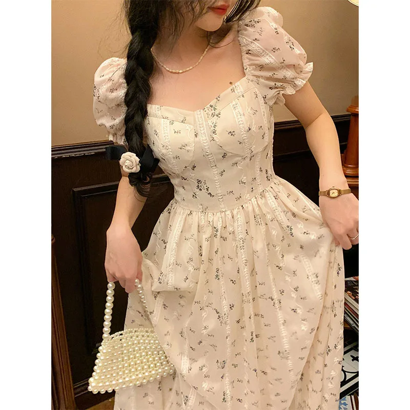 

2022 Summer Dresses Vintage Square Collar Empire Waist Dress For Women