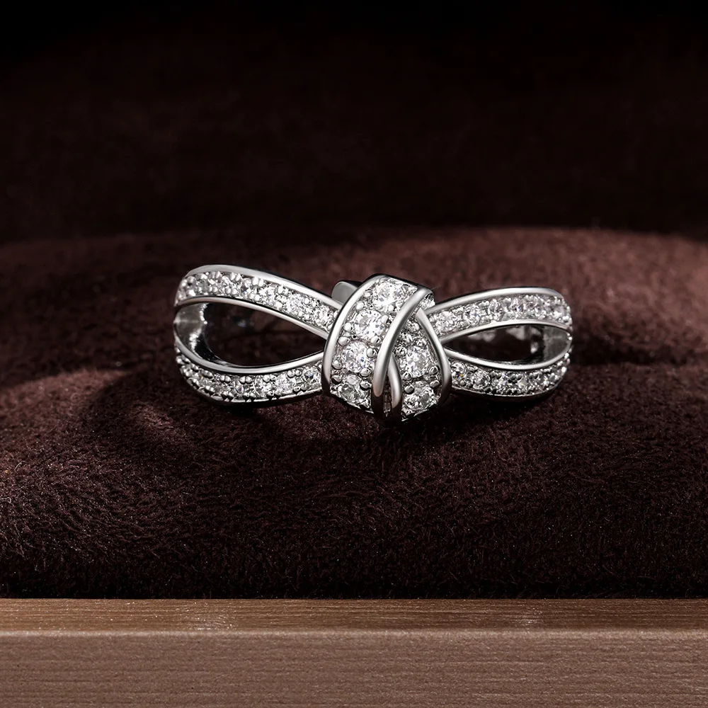 Cao Shi New Arrival Exquisite Fashion Women's Knotted Ring Cute Girl Everyday Joker Zircon