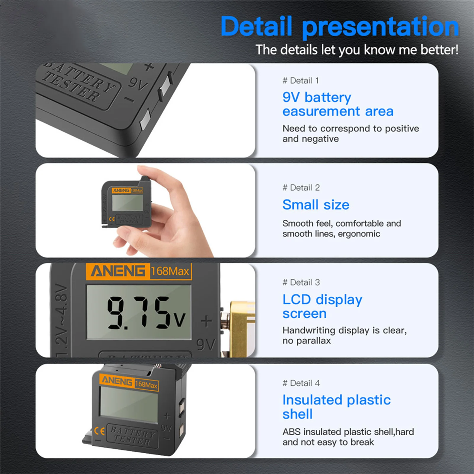 168Max Digital Lithium Battery Reader Capacity Tester Universal Test Checkered Load Analyzer Display Check AAA AA Button Cell |