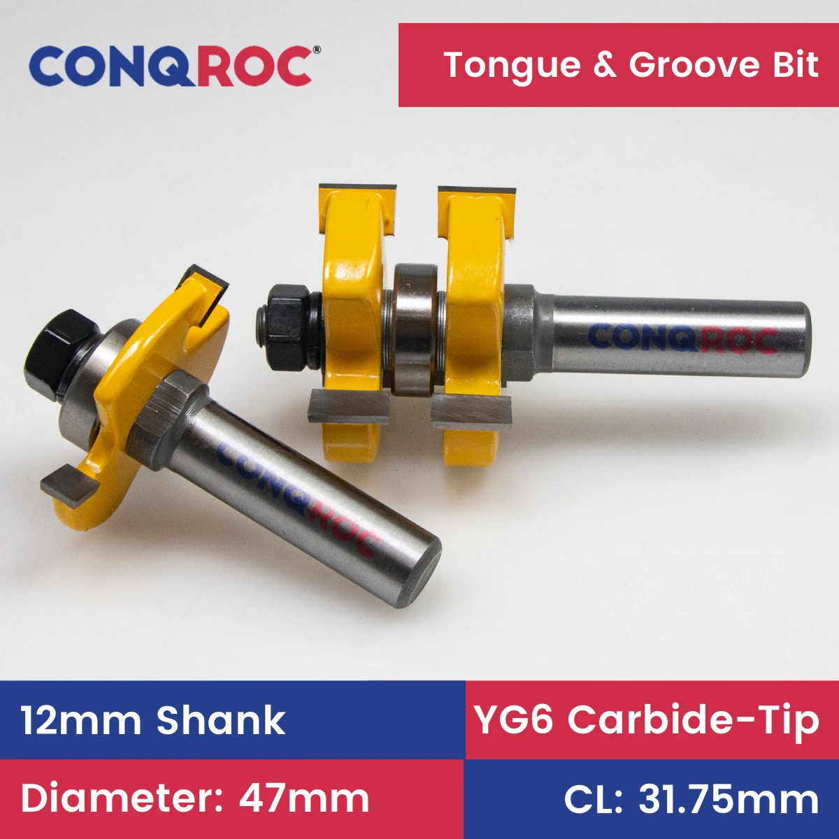 

Tongue and Groove Router Bits Set 12mm Shank Woodworking Milling Cutter for Thick Stock 1-1/4" (31.75mm)