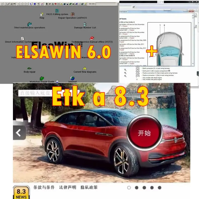 Фото Новинка 2026! ELSAWIN 6.0 Etk a 8.3: Новейшее программное обеспечение для обслуживания, каталог электронных компонентов для групп автозапчастей, подходит для V/W, AU/DI, SE/AT, S №1