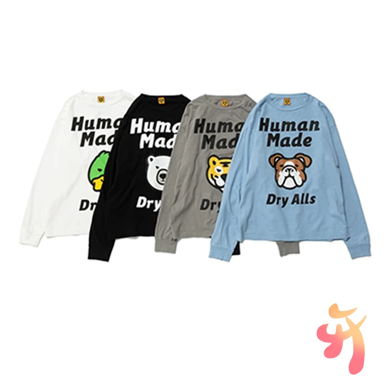 

Human Made Long-sleeved Tee 2022ss Spring Men Women Round Neck Cartoon Print Loose Casual Humanmade T Shirts Tops
