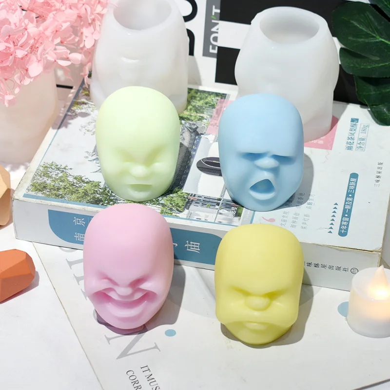 

Four Styles Facial Expression Human Head Candle Silicone Mold DIY Aromatherapy Gypsum Resin Soap Ice Baking Mould Home Decor