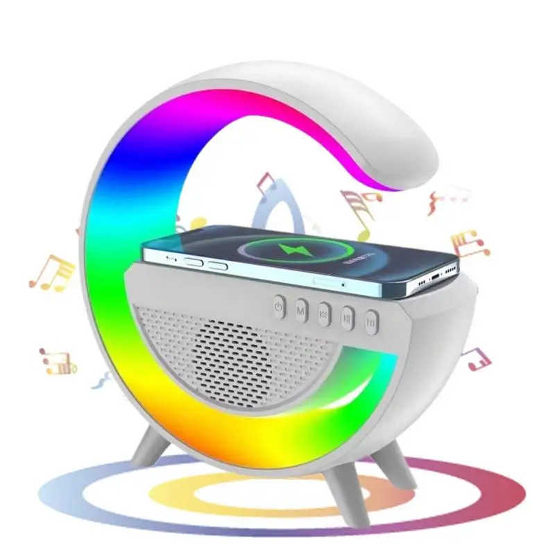 

Multifunctional Wireless Charger Stand Alarm Clock Speaker Rgb Light With Six Light Mods Fast Charging Station Decoration