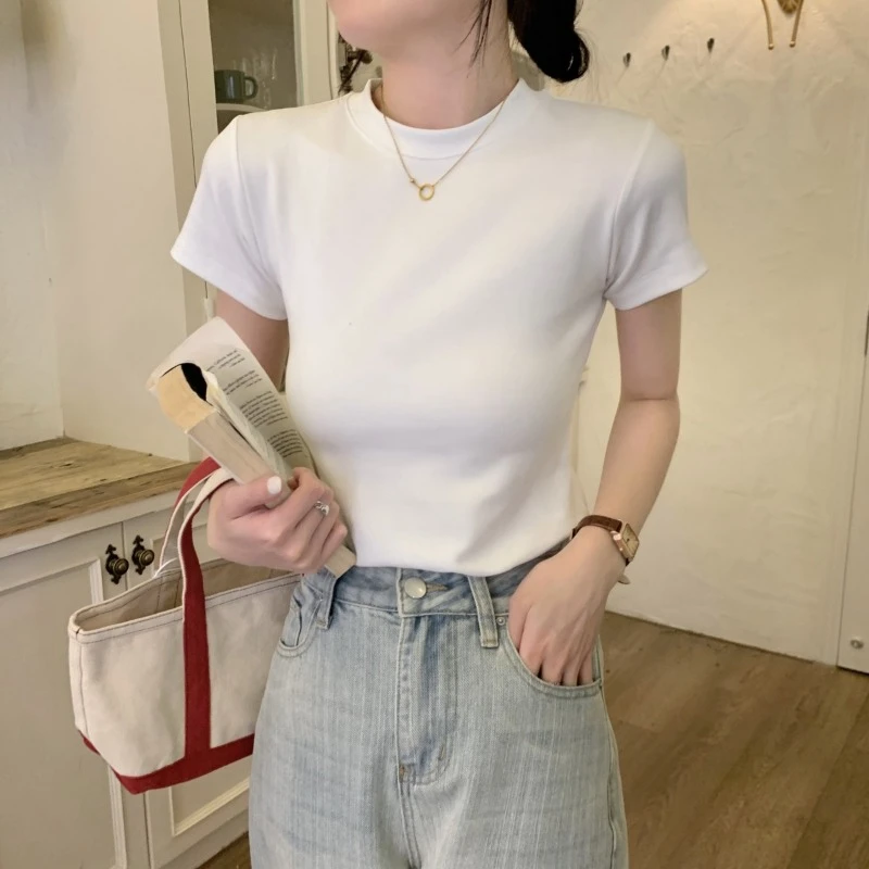 Облегающая футболка с коротким рукавом Женская облегающая хлопковые милые