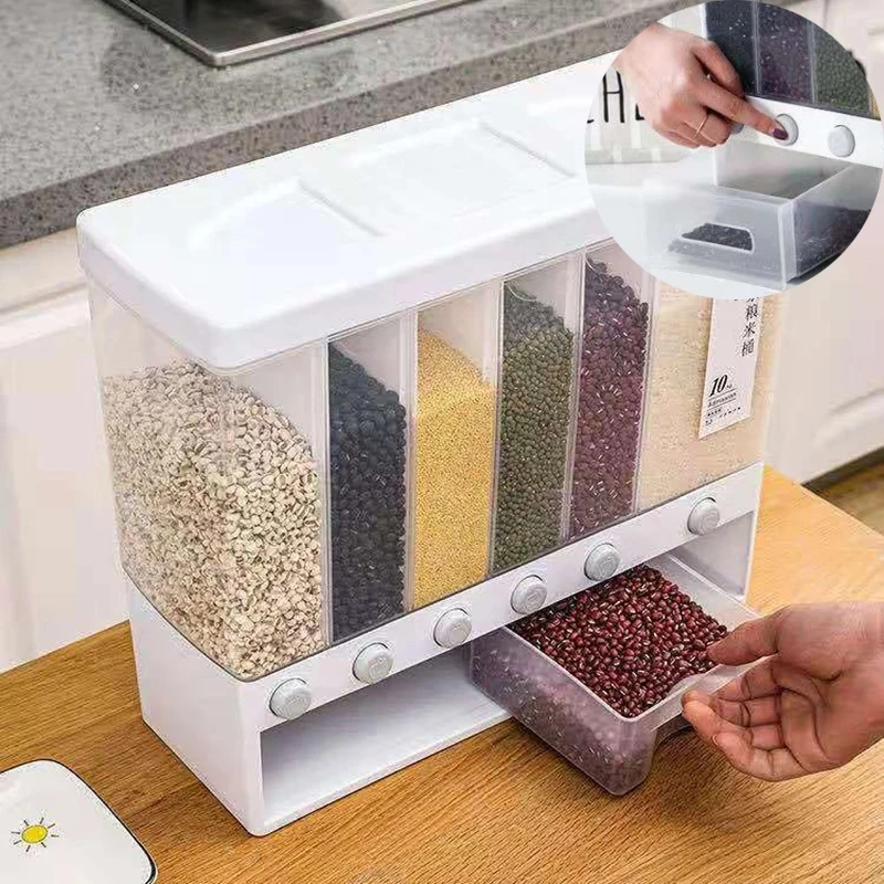 

Kitchen Legumes Dispenser Wall Mounted Home Sealed Rice Storage Box Rice Cereal Storage Grain Storage Kitchen Containers