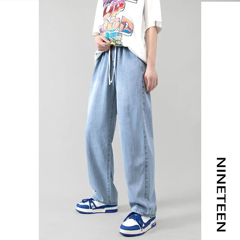 Summer Blue Baggy Jeans Men Fashion Casual Wide Leg Jeans Men Streetwear Loose Hip Hop Straight Denim Pants Mens Trousers S-2XL