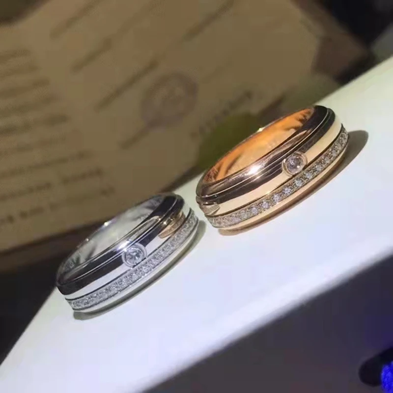 

925 Silver Gold-plated Rotating Couple Ring European And American Style Men And Women Light Luxury Classic Brand Jewelry Gift