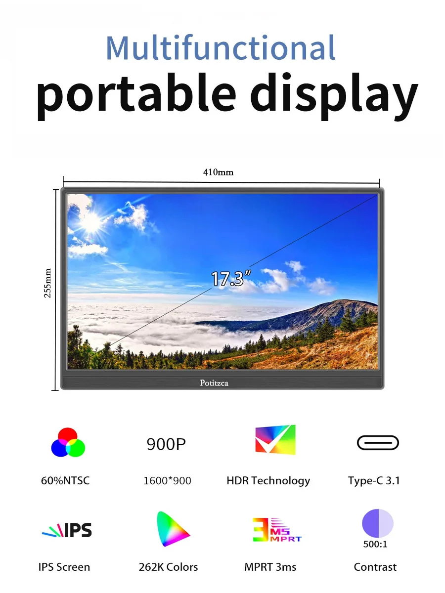 Портативный монитор 17 3 дюймов 60 Гц 1600x900 ЖК-дисплей для ноутбука ПК дисплеи