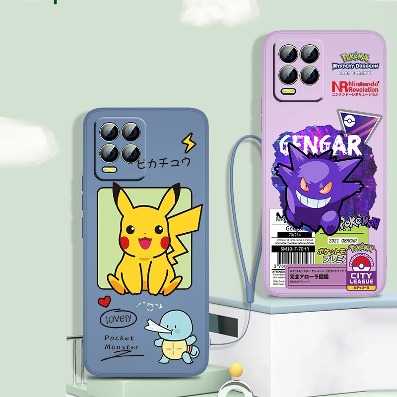 

Pokemon Gengar Pikachu Phone Case For OPPO Reno7 SE 6 5 4 2 Z Lite Pro Plus 5G 4G Liquid Rope Silicone Soft TPU Cover