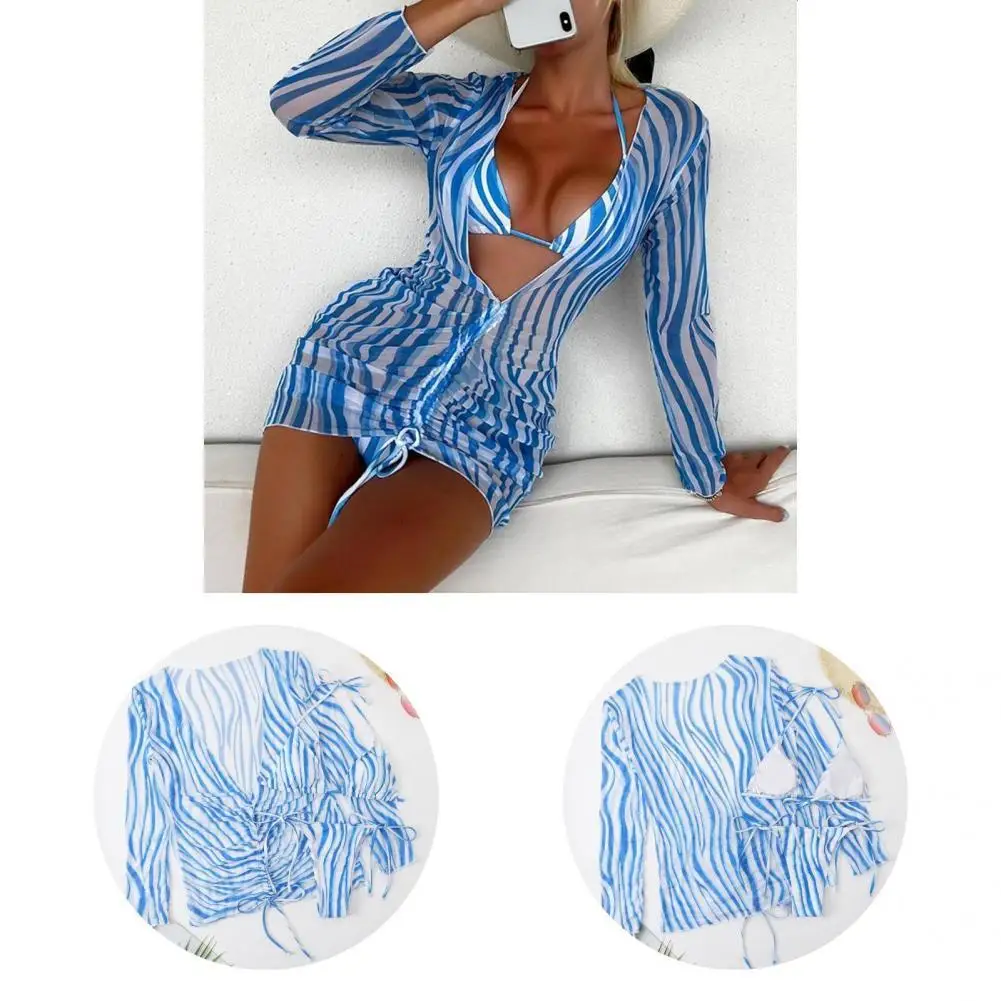

3Pcs/Set Swimwear Wire Free Comfortable Lightweight Drawstring Design Elastic Swimsuit Bikini Set for Hawaii