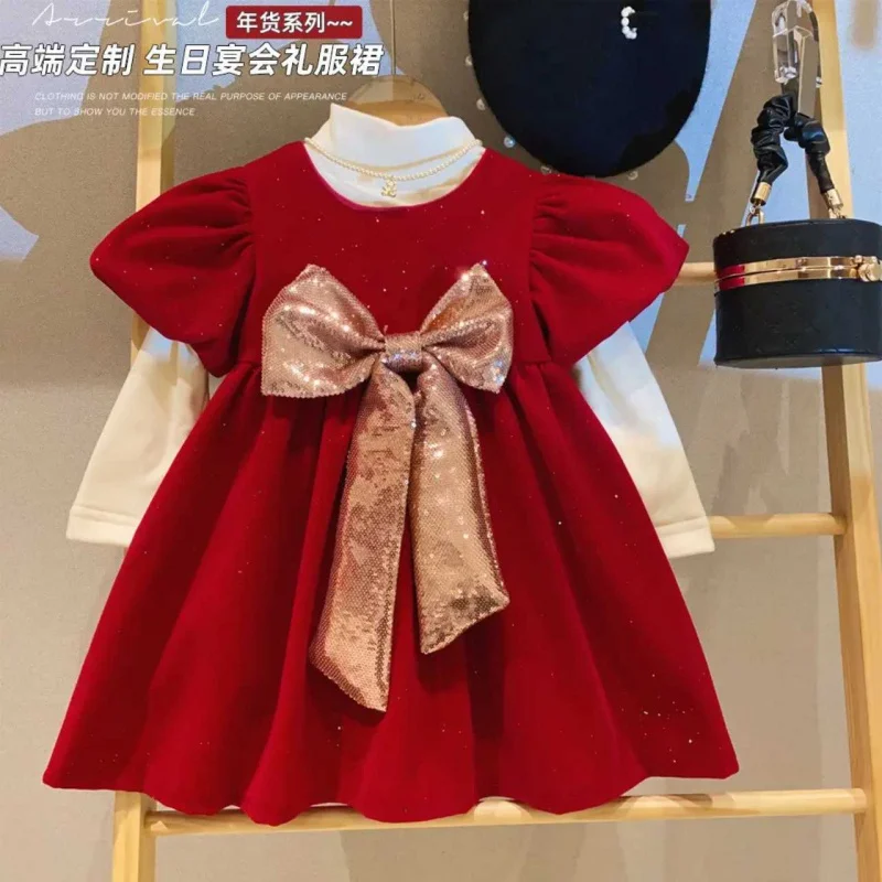 

Girls Dress Autumn and Winter New Western Style Children New Year Clothes Baby Princess Skirt New Year Dress Suit