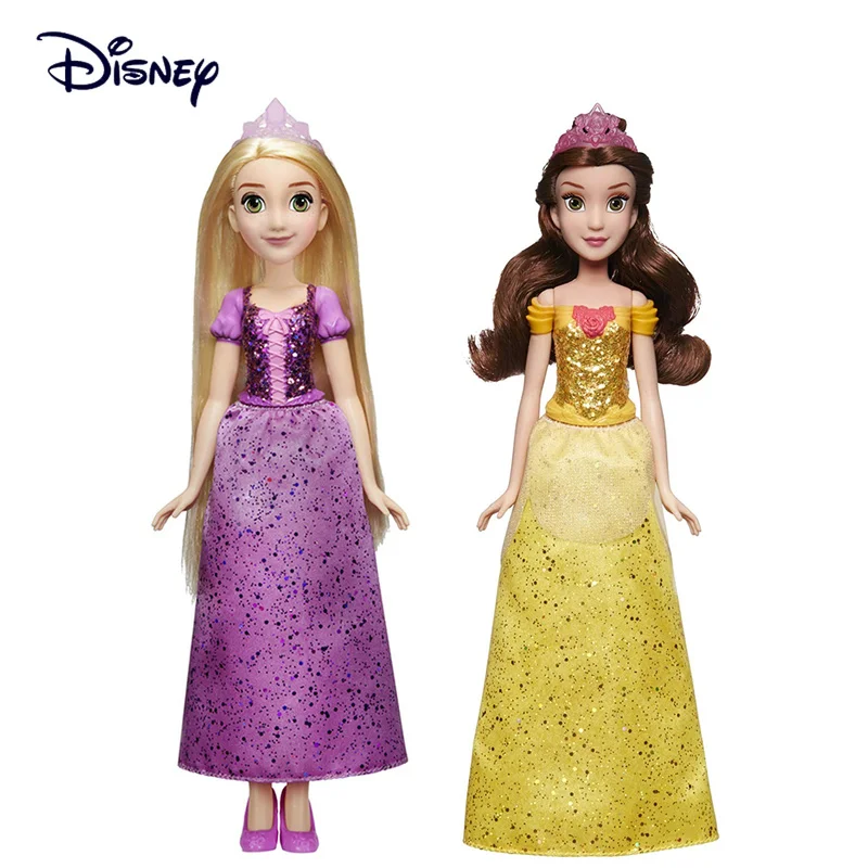

Disney Princess Royal Shimmer Rapunzel Belle with Crown Long Hair Salon Anime Figure Doll Model Toys for Children Gift E6673