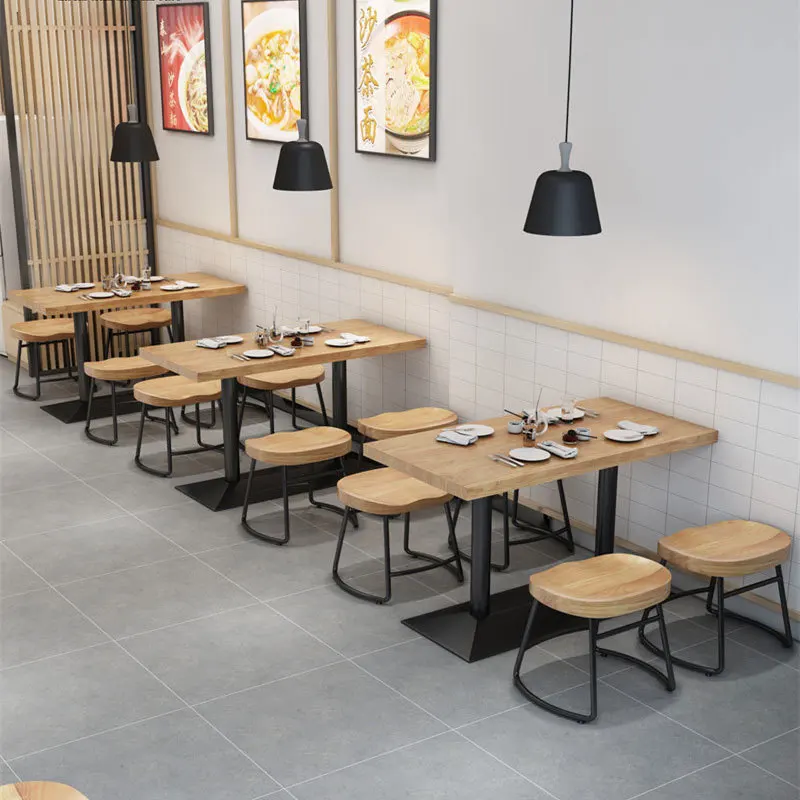 

O129Restaurant Solid wood table and chair combination milk tea dessert Burger restaurant log dining table and chair commer