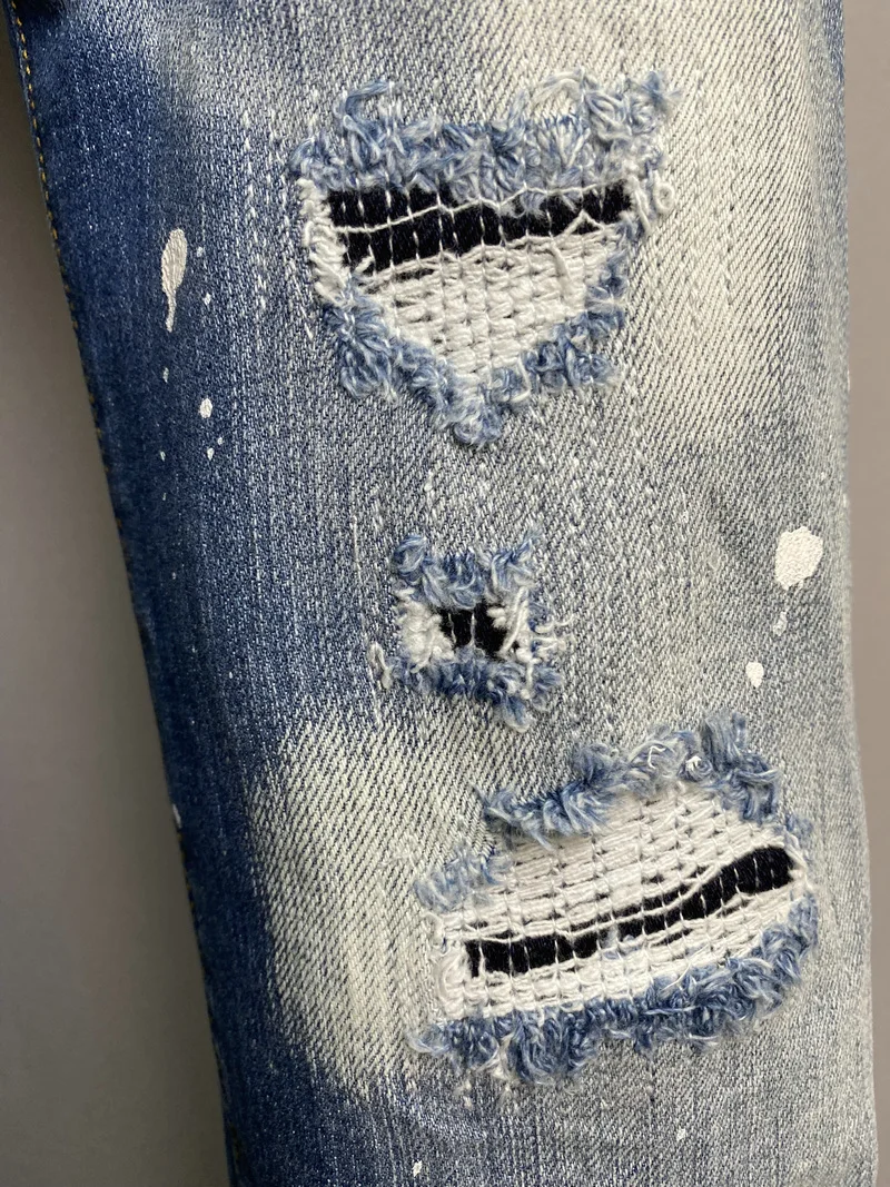 Dsquared2 Classic Men's Ripped Jeans Jogging Track Pants Frayed Holes Patch  Jeans 9819