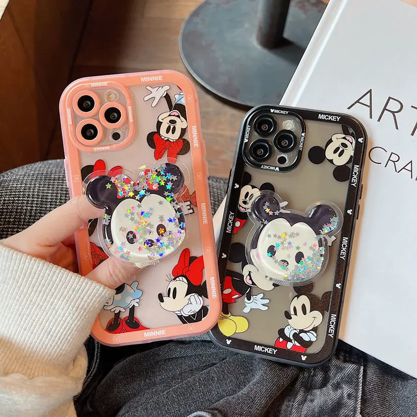 

Cartoon Minnie Mickey Mouse WIth Kickstand Phone Cases For iPhone 13 12 11 Pro Max X XR XS 8 7 Plus SE2020 Hard Frame Cover