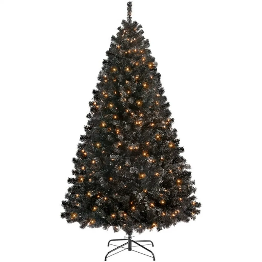 

Christmas Tree 6' Clear Prelit 300 Incandescent Black Prelit Spruce Foldable Artificial Christmas Tree Free Shipping Decoration